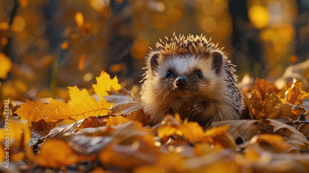 Hedgehog Walking Through Pile of Leaves Hedgehog Walking Through Pile of Leaves