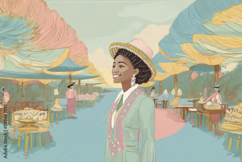 Fototapeta premium Photograph subjects in retro clothing and hairstyles against a backdrop of vintage props