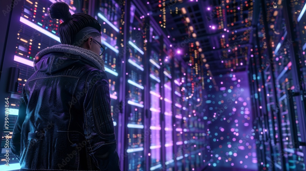 Obraz premium Tech Visionary Harnessing the Power of Glowing Servers for SEO and AI Innovation