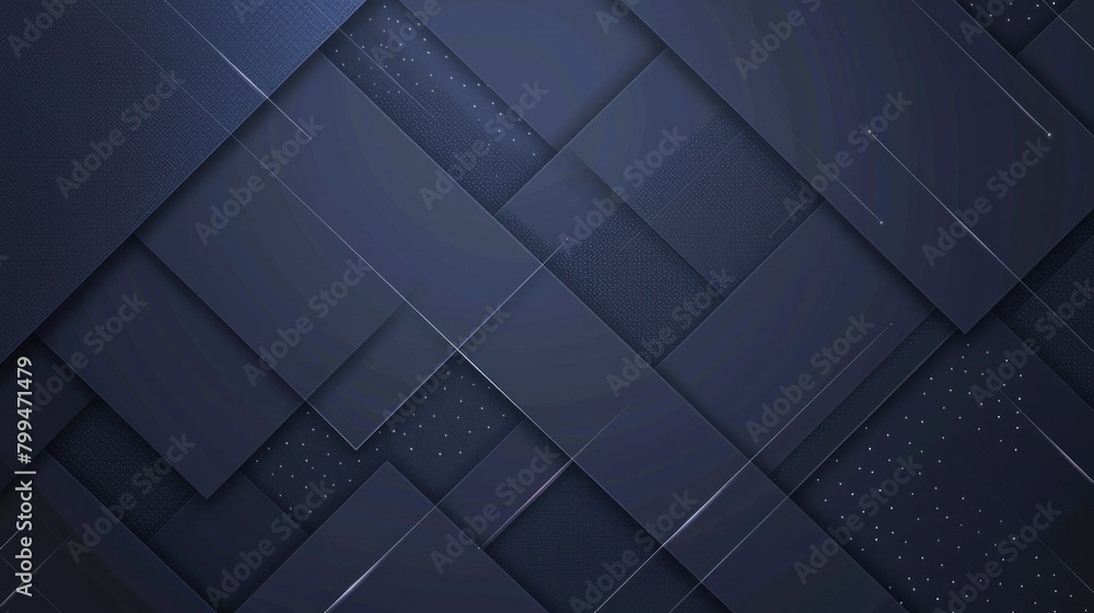 Fototapeta premium Dark blue abstract geometric background, composition of square shapes with shadows