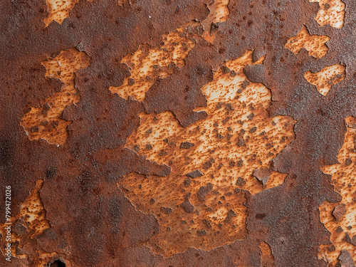 茶色い錆で覆われた古い鉄板、背景素材