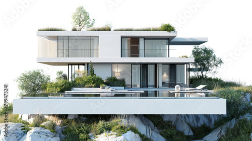 Luxurious Modern Haven: A Stunning Isolated Home Against a Pristine White Backdrop