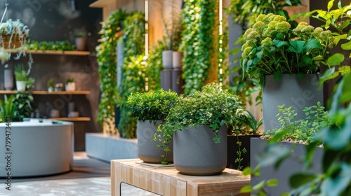 Generate ideas for growing herbs at home, showcasing the utilization of specially designed pots