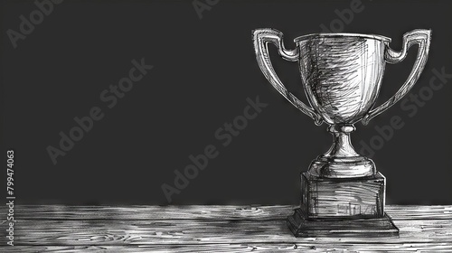 An illustration of a trophy champion in the class. An award for the smartest student. Back to school minimalist, education concept. Simple line drawing style design graphic modern illustration. photo