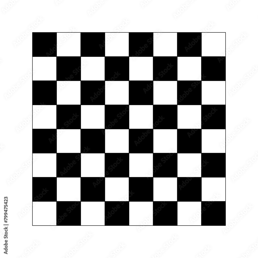 Obraz premium Empty chessboard plane isolated on white background. Tiled floor top view. Ceckerboard texture. Board surface with black and white squares pattern. Vector graphic illustration