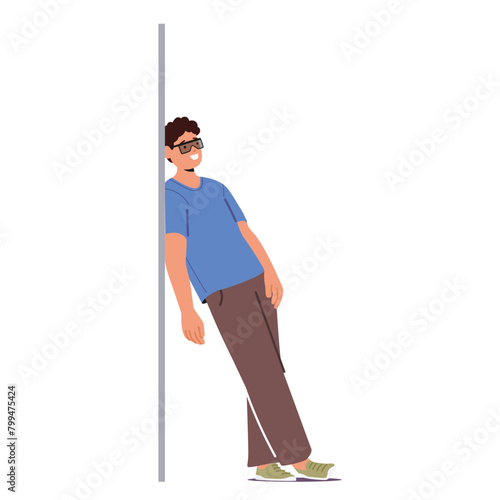 Man In Sportswear Leaning Against A Wall With Sunglasses On. He Is Wearing A T-shirt And Pants, Cartoon Illustration