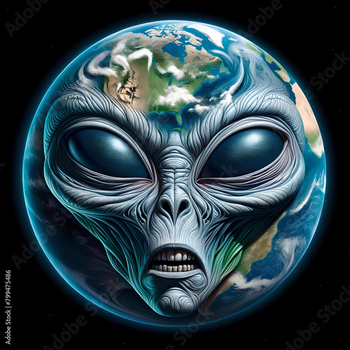 alien face covering earth
