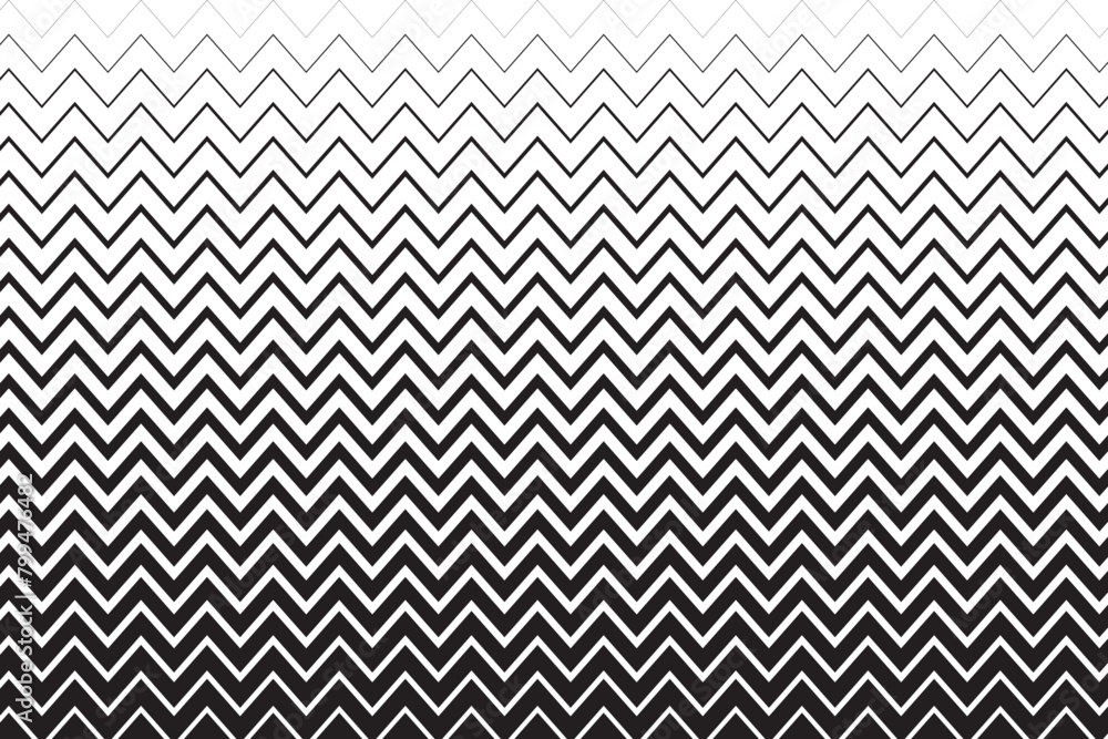 Fototapeta premium Horizontal zigzag lines of different thicknesses. Background with black and white zig zag strips. Parallel jagged stripes texture. Scrapbooking or wrapping paper print. Vector graphic illustration