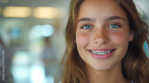 Confident Young Female with Dental Braces