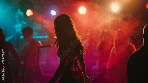 Elegant Dancer Gracefully Performing in the Nightclub's Enchanting Atmosphere, Radiating Charm and Flair