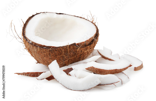 Pieces of fresh coconut isolated on white © New Africa