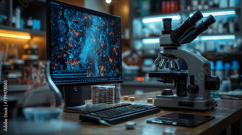 Advanced Microscope Station in Modern Scientific Research Lab