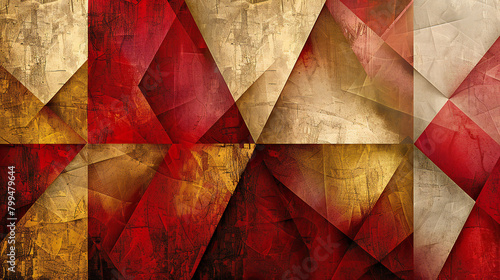Vibrant Triad: A Striking Abstract Geometric Presentation in Red, Gold and Blue