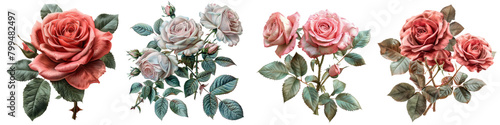 Roses Flowers Hyperrealistic Highly Detailed Isolated On Transparent Background Png File