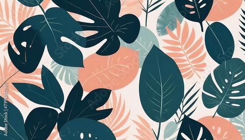 Floral and tropical leaf patterns and textures. Abstract minimal trendy style wallpaper banner created with generative ai