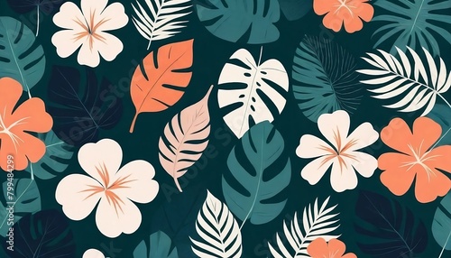 Floral and tropical leaf patterns and textures. Abstract minimal trendy style wallpaper banner created with generative ai © Chaudhry