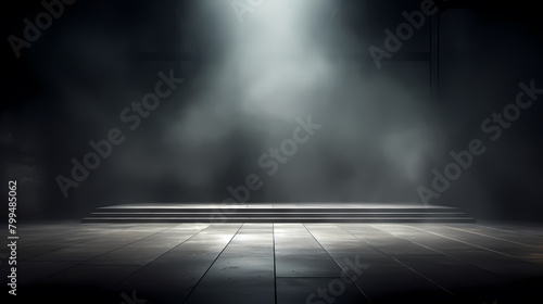 Dark booth background with smoke rising from the floor photo