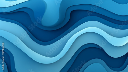 Oceanic Layers, Deep Blue Paper Art Waves, Textured Background with Copy Space