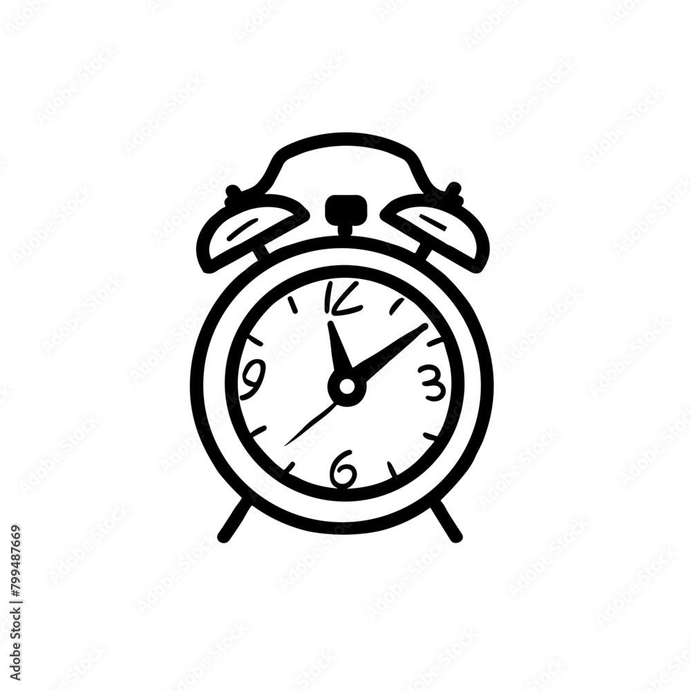 Simple Alarm Clock Drawing, Black and White, Time Management Theme Simple Alarm Clock Drawing, Black and White, Time Management Theme