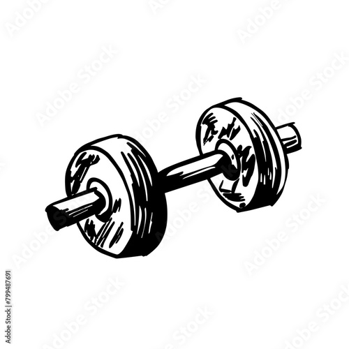 Dumbbell Illustration, Black and White, Fitness and Strength Training Concept