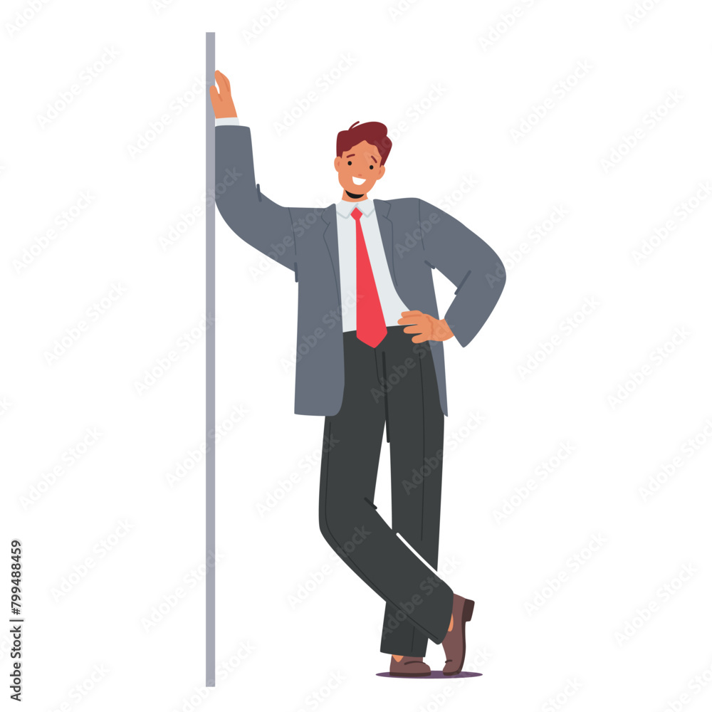 Suited Businessman Leans Against The Wall, His Posture Relaxed, Exuding Confidence, Professionalism And Poised Demeanor Suited Businessman Leans Against The Wall, His Posture Relaxed, Exuding Confidence, Professionalism And Poised Demeanor