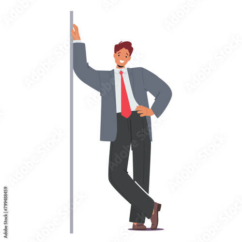 Suited Businessman Leans Against The Wall, His Posture Relaxed, Exuding Confidence, Professionalism And Poised Demeanor