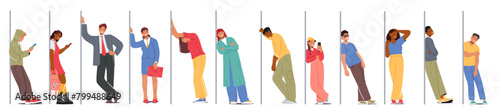 People Leaning Against Walls, Each With A Unique Stance. Relaxed, Contemplative, Or Weary Male and Female Characters