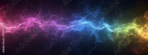 Thunder, Vibrant Cosmic Energy, Abstract Space Background with rainbow Electric Lightning Bolts. Dynamic Colorful Astrophysical Phenomenon. photo