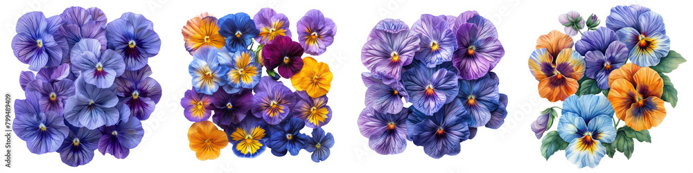Pansies Flowers Top View Hyperrealistic Highly Detailed Isolated On Transparent Background Png File