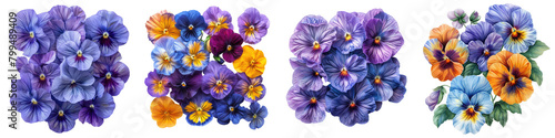 Pansies Flowers Top View Hyperrealistic Highly Detailed Isolated On Transparent Background Png File © Wander Taste