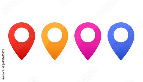 Set of colorful pins and markers for maps and navigation systems. Your location is here pin design. Vector illustration.	