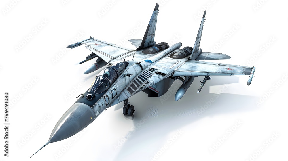 Fighter jet airplane with weapons isolated on white background
Fighter jet airplane with weapons isolated on white background