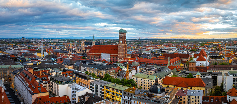 Aerial view of the Frauenkirche, a church in Munich, Bavaria, a symbol of the city