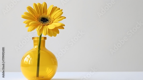 yellow flower in yellow glass vase with isolated white background
 photo