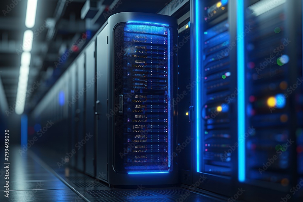 background of a digital server storage with neon lights