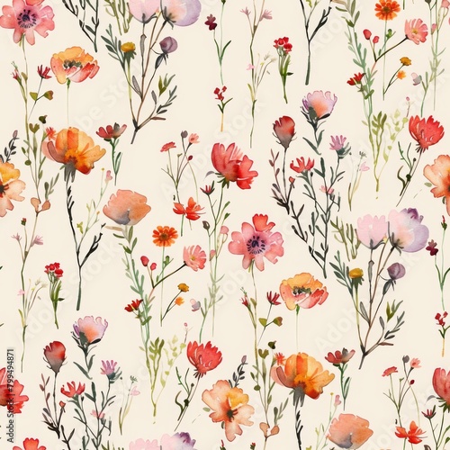 Elegant Seamless Watercolor Floral Pattern Background