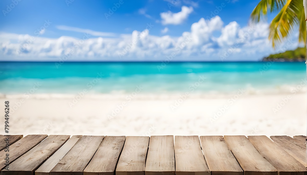 Fototapeta premium Blurred tropical beach background. Summer vacation. 