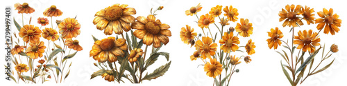 Helenium (Sneezeweed) Flowers Hyperrealistic Highly Detailed Isolated On Transparent Background Png File photo