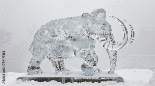 Woolly mammoth ice sculpture, prehistoric animal photo