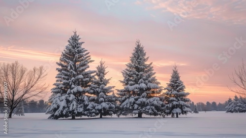 Beautiful christmas trees snow with peaceful sky © Ahtesham