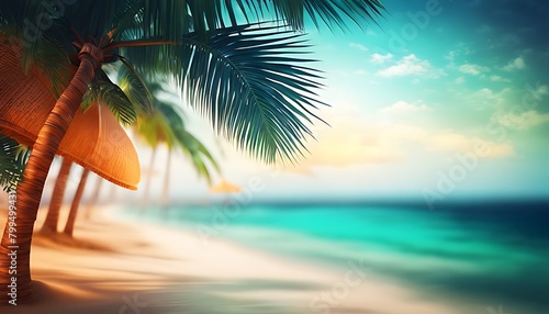  Blurred tropical beach background. Summer vacation. 