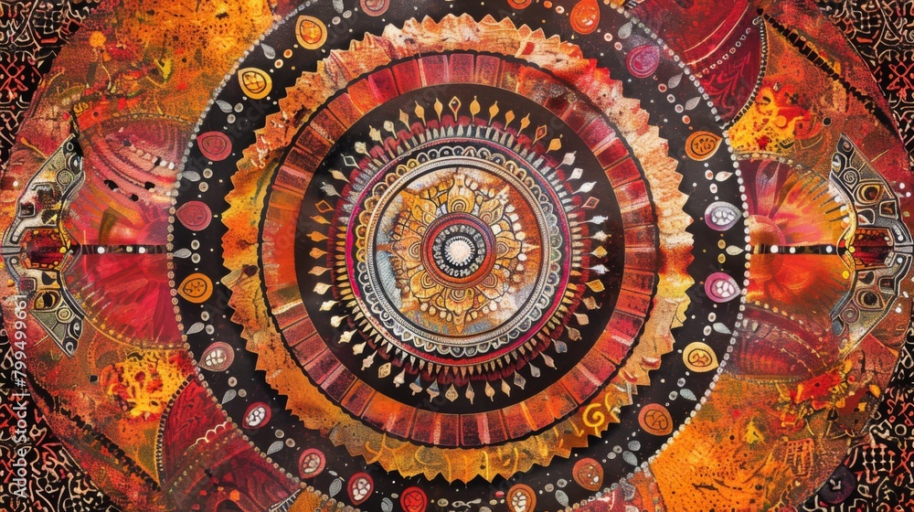 Vibrant Bohemian Mandala Tapestry Artwork with Ethnic Patterns Vibrant Bohemian Mandala Tapestry Artwork with Ethnic Patterns