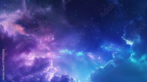 Beautiful fantasy starry night sky  blue and purple colorful  galaxy and aurora 4k wallpaper