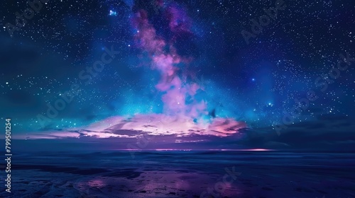 Beautiful fantasy starry night sky, blue and purple colorful, galaxy and aurora 4k wallpaper photo