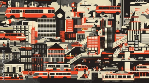 Retro-Inspired Urban Transportation Illustration