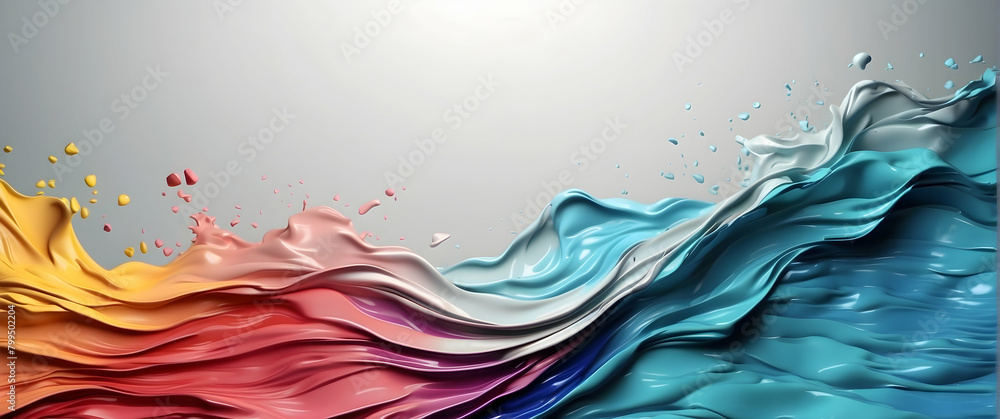 This captivating image depicts dynamic waves of multicolored paint splashing, creating a feeling of movement, creativity, and the flow of artistry