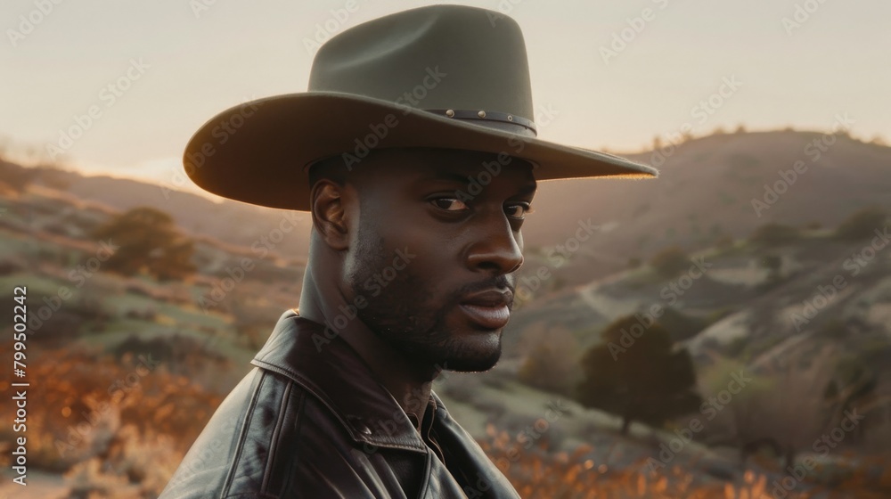 Rugged Cowboy Portrait at Sunset: Masculine Style in Nature Rugged Cowboy Portrait at Sunset: Masculine Style in Nature