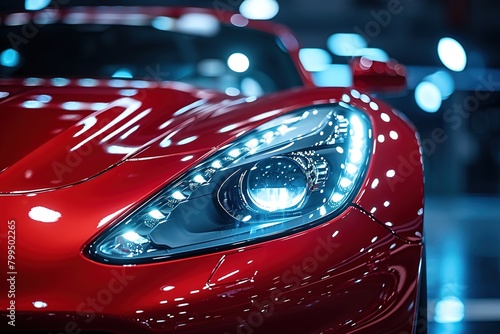 Detail on one of the LED headlights super car on black background
