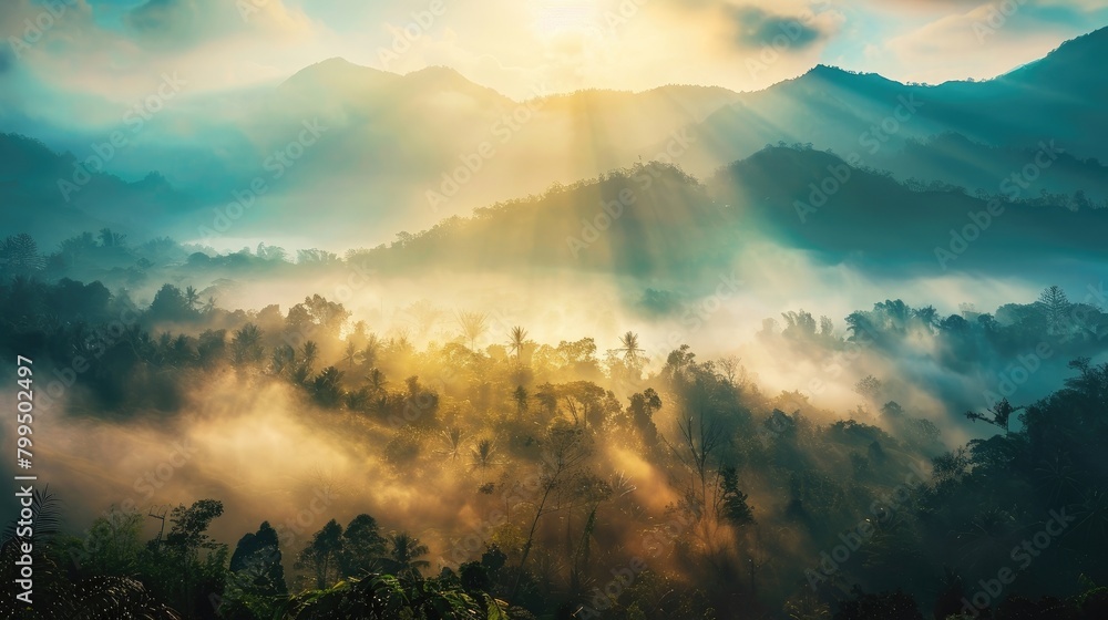 Beautiful foggy morning over mountain