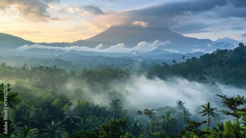 Beautiful foggy morning over mountain